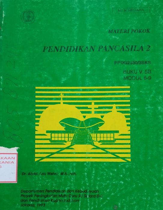 Cover Materi Pokok Pendidikan Pancasila 2 PPDG2530/3SKS Buku V.5B Modul 6-9