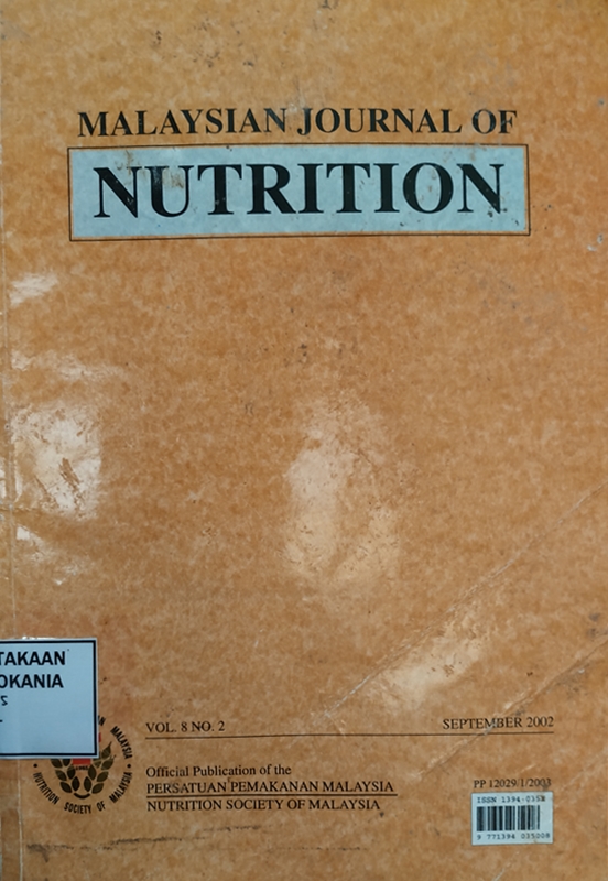Cover Malaysian Journal of Nutritions Vol. 8 No. 2 September 2012