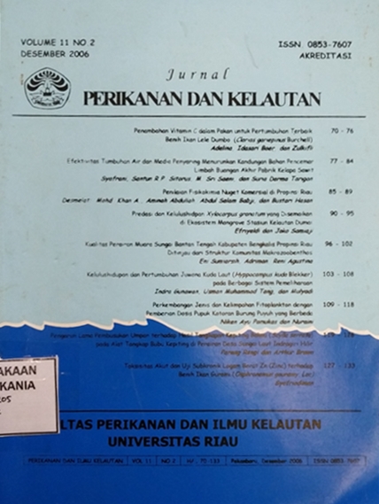 Cover Jurnal Perikanan dan Kelautan Vol. 11 No. 2 Desember 2006