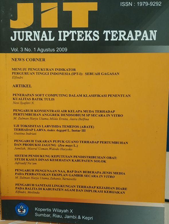 Cover Jurnal Ipteks Terapan Vol. 3 No. 1 Agustus 2009